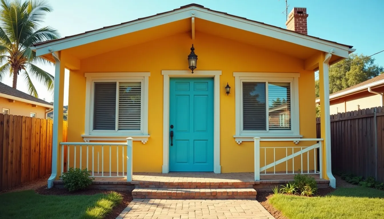Yellow painted bungalow exterior