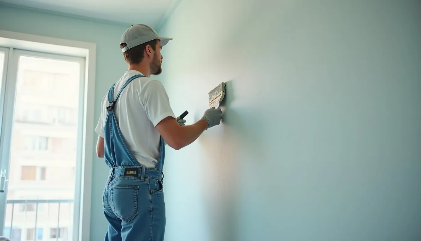 Painter cutting in around a wall fixture